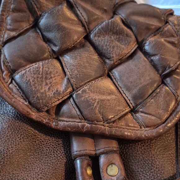Sirimiri Leather Brown Backpack Distressed BOHO Look Tassels Cotton Lining Nwt - Picture 3 of 12